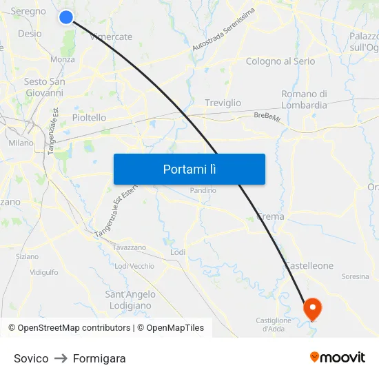 Sovico to Formigara map