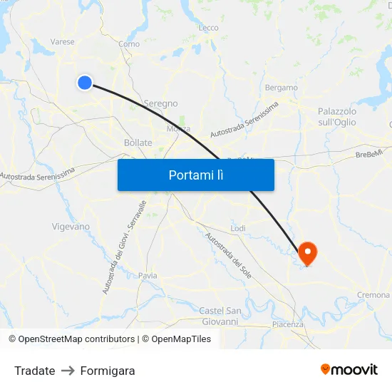 Tradate to Formigara map
