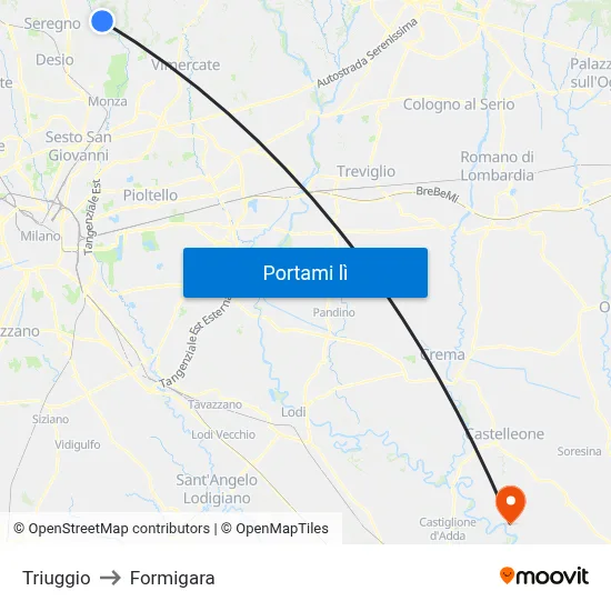 Triuggio to Formigara map