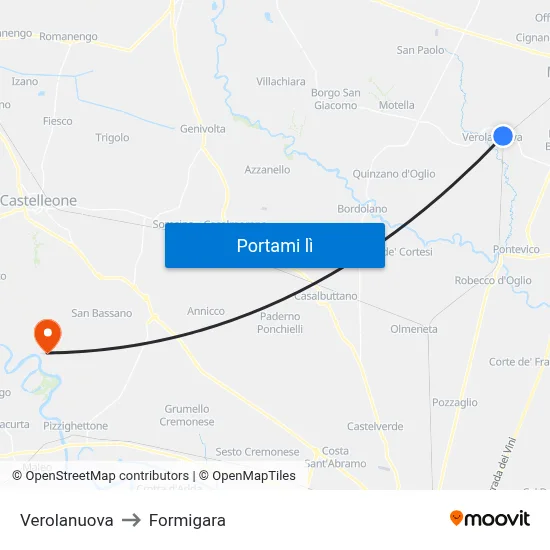 Verolanuova to Formigara map
