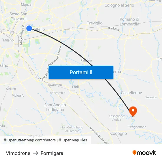 Vimodrone to Formigara map