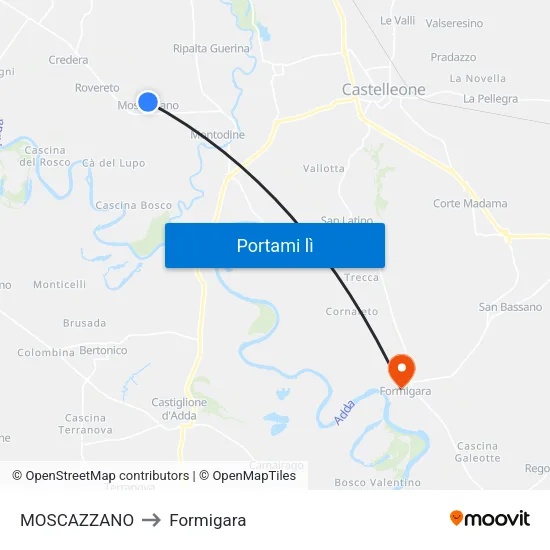 MOSCAZZANO to Formigara map