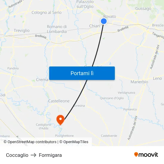 Coccaglio to Formigara map