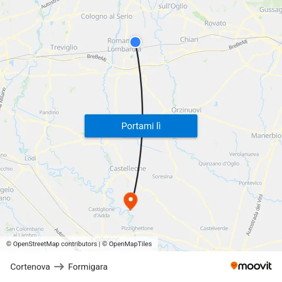 Cortenova to Formigara map