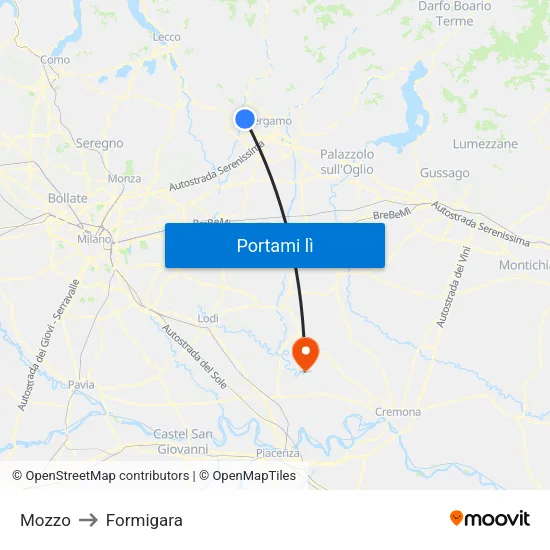 Mozzo to Formigara map