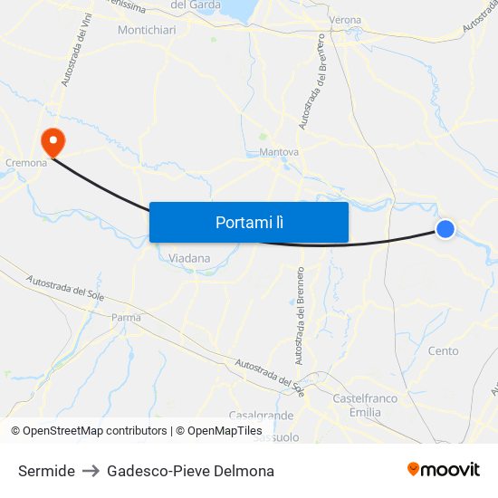 Sermide to Gadesco-Pieve Delmona map