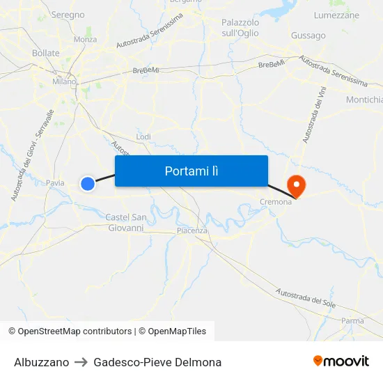 Albuzzano to Gadesco-Pieve Delmona map