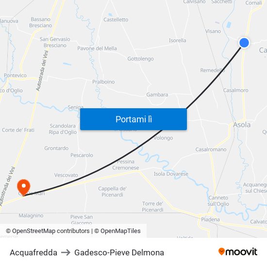 Acquafredda to Gadesco-Pieve Delmona map