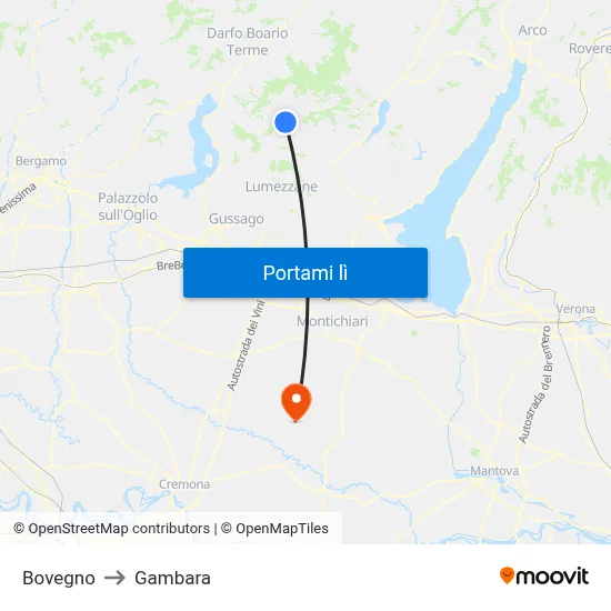 Bovegno to Gambara map