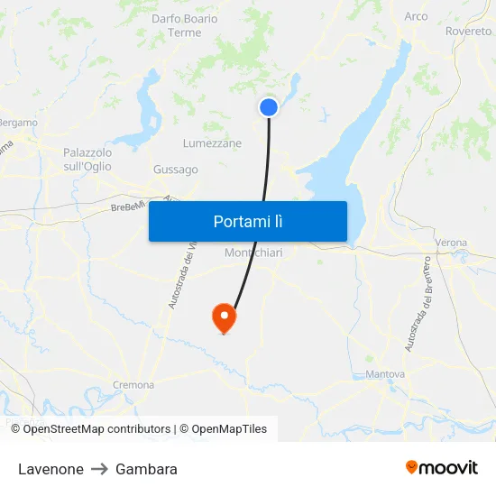 Lavenone to Gambara map