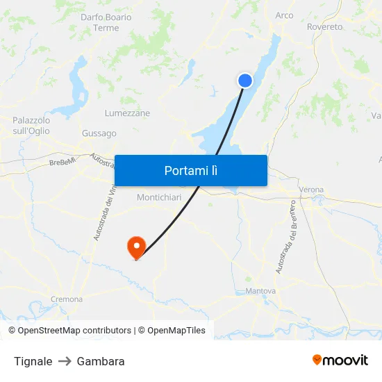 Tignale to Gambara map