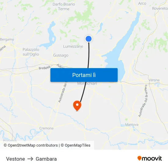 Vestone to Gambara map
