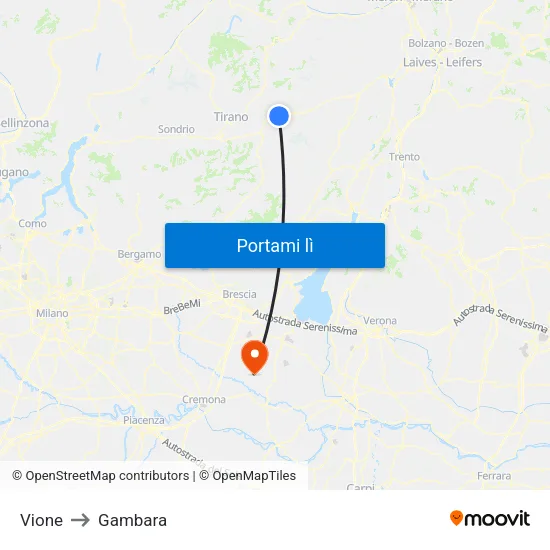 Vione to Gambara map