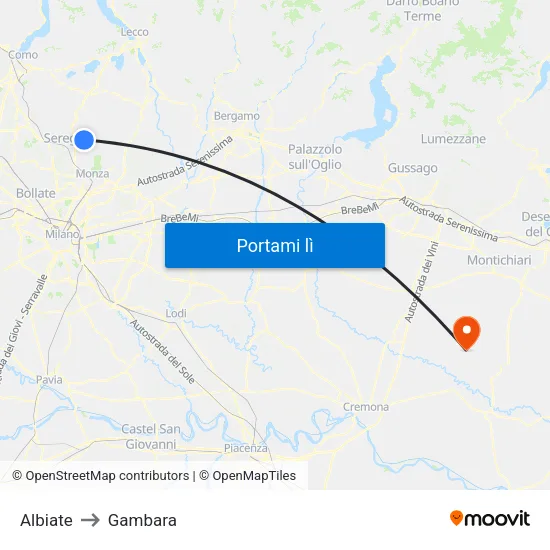 Albiate to Gambara map