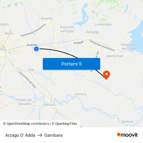 Arzago D' Adda to Gambara map
