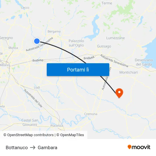 Bottanuco to Gambara map