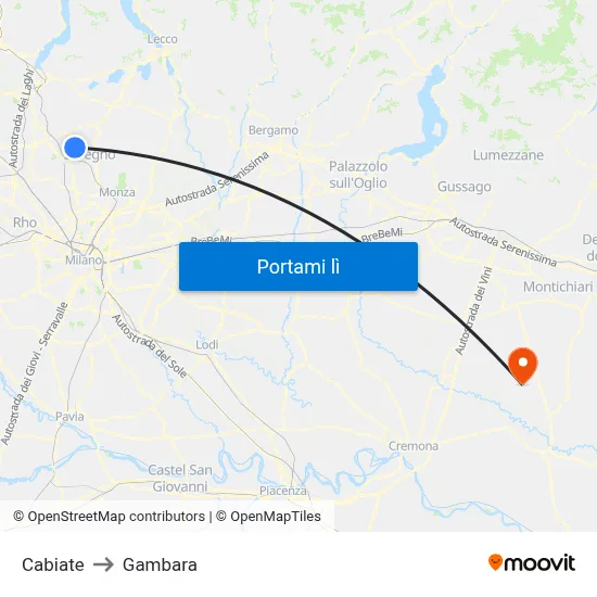 Cabiate to Gambara map