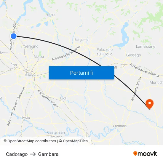 Cadorago to Gambara map