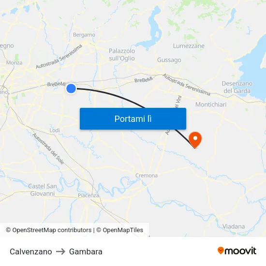 Calvenzano to Gambara map