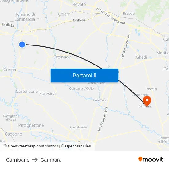 Camisano to Gambara map