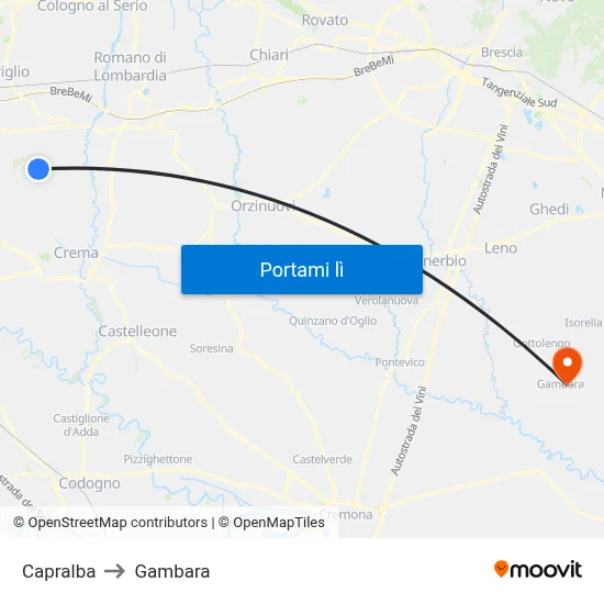 Capralba to Gambara map