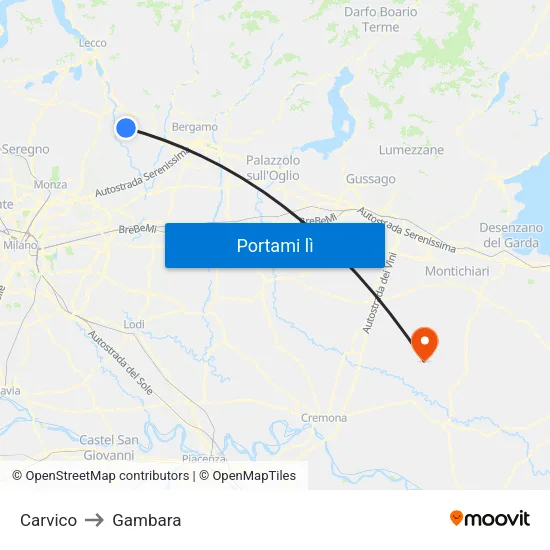 Carvico to Gambara map