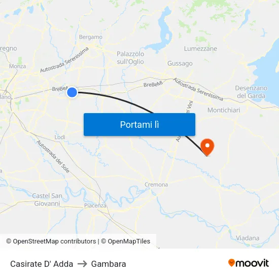 Casirate D' Adda to Gambara map