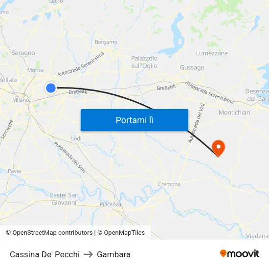 Cassina De' Pecchi to Gambara map