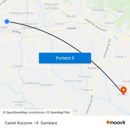 Castel Rozzone to Gambara map