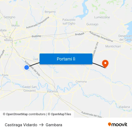 Castiraga Vidardo to Gambara map