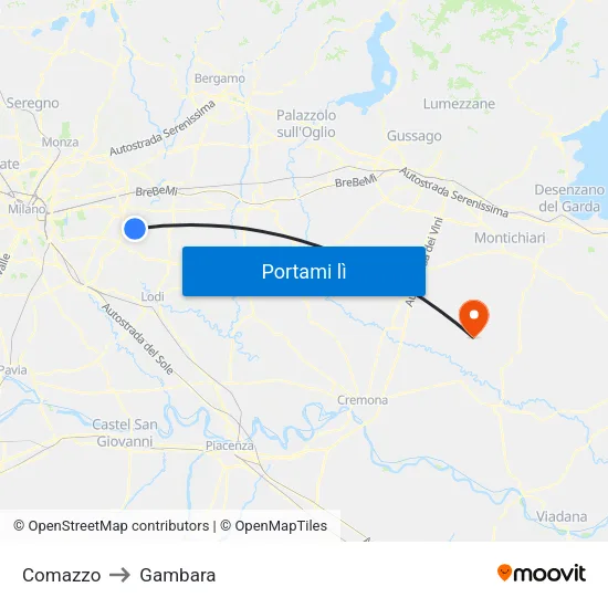Comazzo to Gambara map