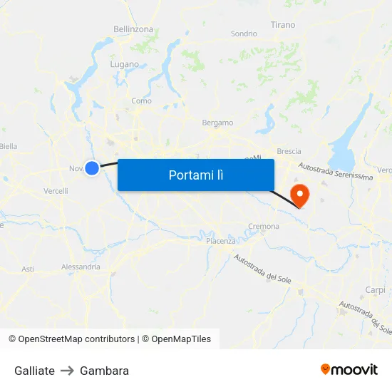 Galliate to Gambara map