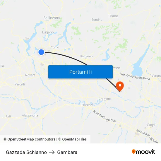 Gazzada Schianno to Gambara map