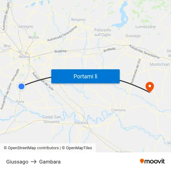 Giussago to Gambara map