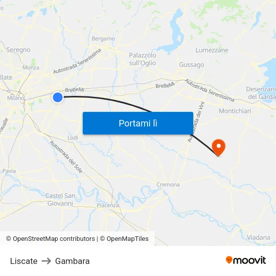 Liscate to Gambara map