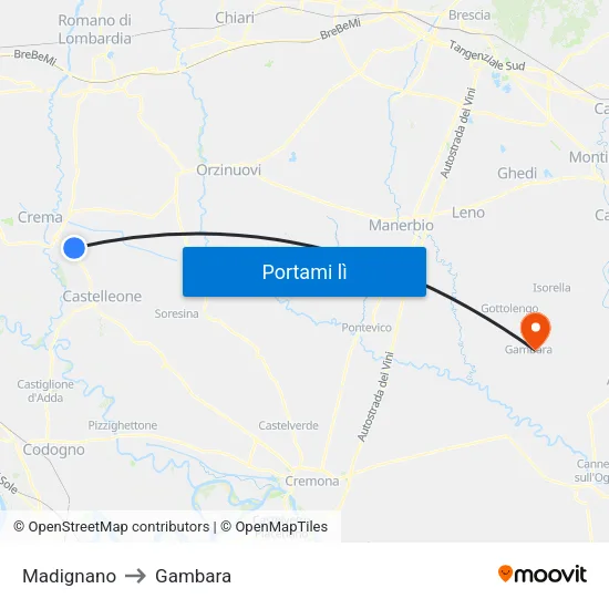 Madignano to Gambara map