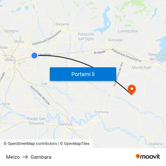 Melzo to Gambara map