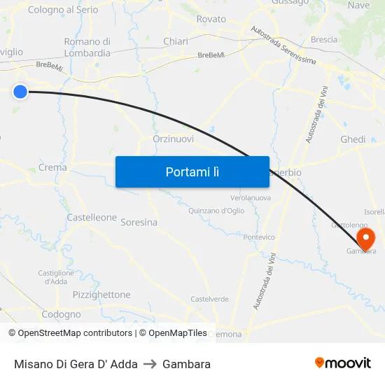 Misano Di Gera D' Adda to Gambara map