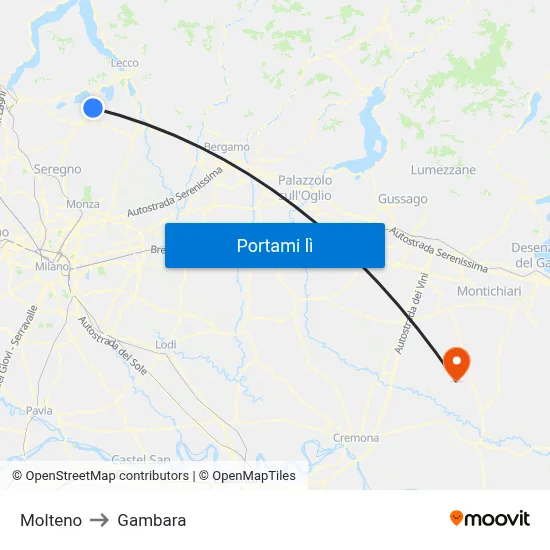 Molteno to Gambara map