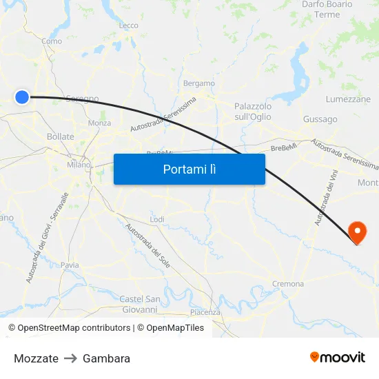 Mozzate to Gambara map