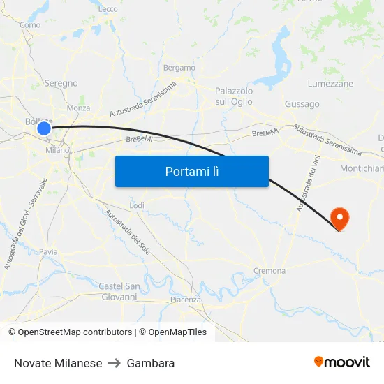 Novate Milanese to Gambara map