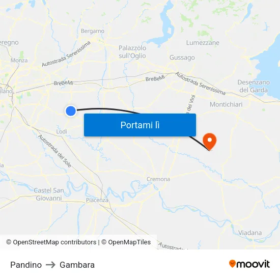 Pandino to Gambara map