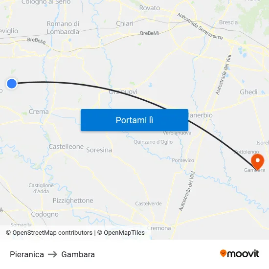 Pieranica to Gambara map