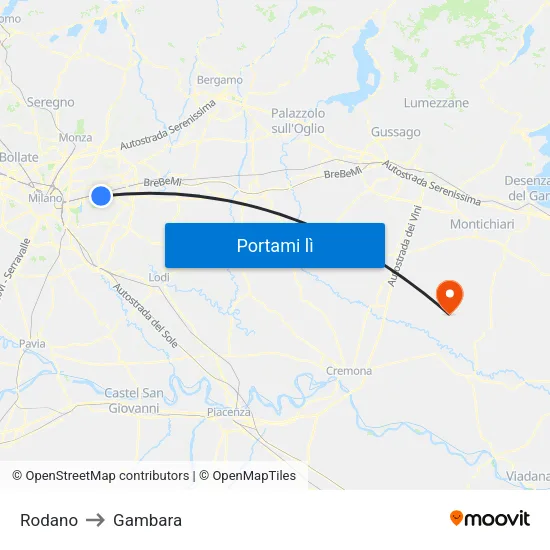Rodano to Gambara map