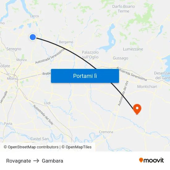 Rovagnate to Gambara map