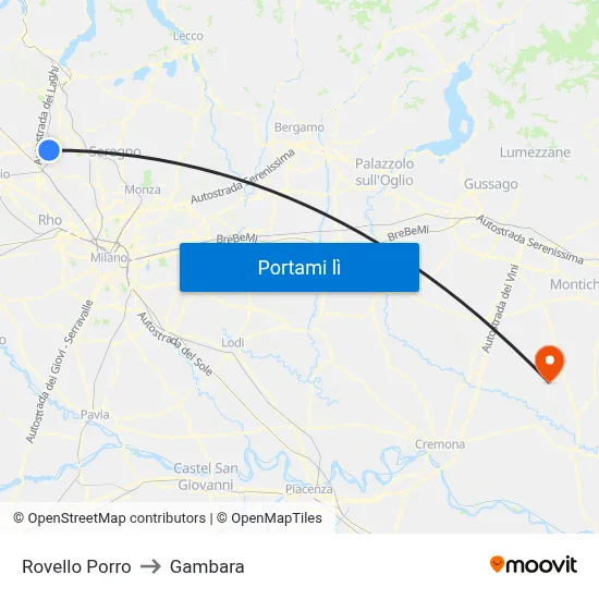 Rovello Porro to Gambara map