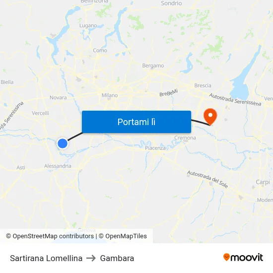 Sartirana Lomellina to Gambara map