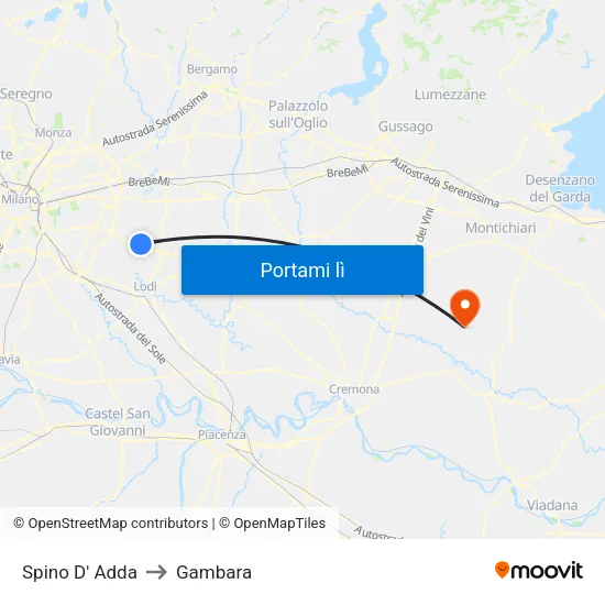 Spino D' Adda to Gambara map