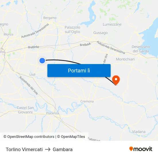 Torlino Vimercati to Gambara map