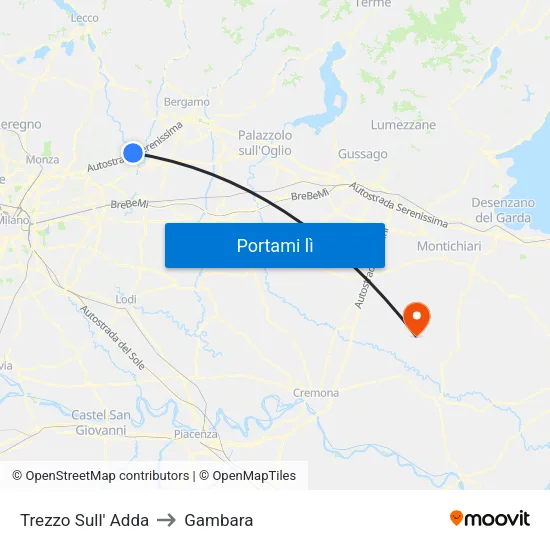 Trezzo Sull' Adda to Gambara map